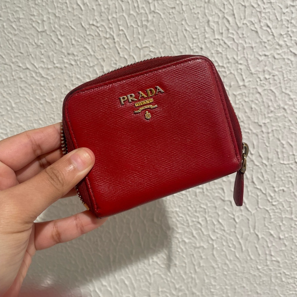 Prada Crimson ❤️ Leather Small Zip Wallet
